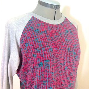 LuLaRoe soft red gray jersey with geometric print